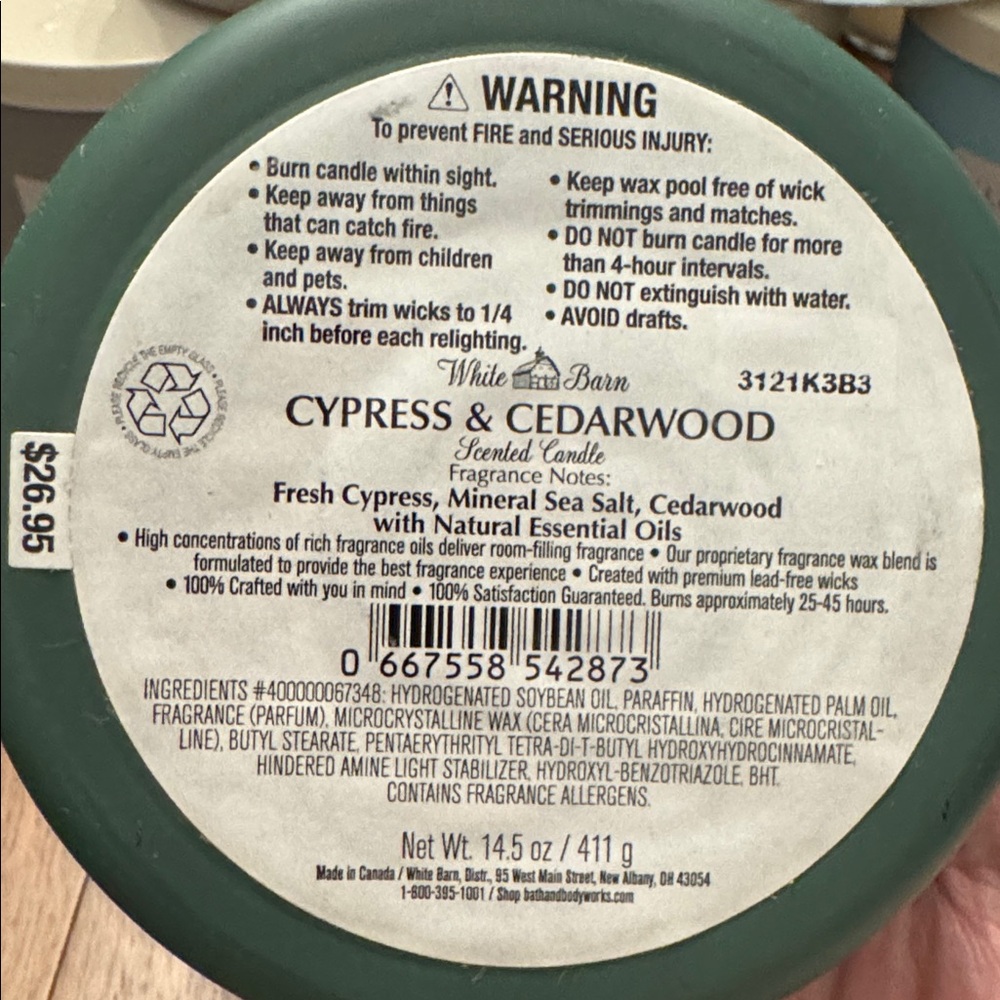 BBW / White Barn New 3-Wick Candle, Cypress & Cedarwood - Discontinued - Picture 3 of 5